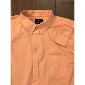 Stafford Travel Mens Size 18 Long Sleeve Button Up Orange Oxford Shirt Pocket
